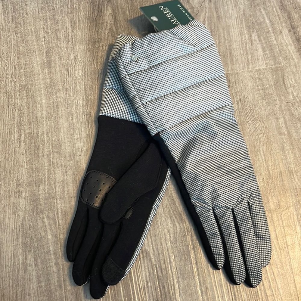 Lauren Ralph Lauren Black and Gray Houndstooth Tech Gloves